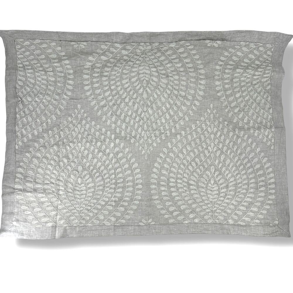 Restoration Hardware Palmette Embroidered Linen Sham King Lounger Fog Mist